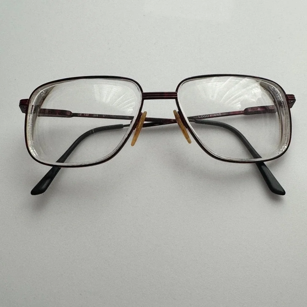 Logo Paris Frame France LM130 Rectangle Eyeglass Frames Burgundy Metal Y2K Vtg